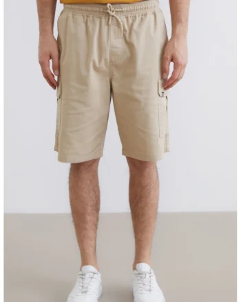 Pantaloni scurti cargo cu talie elastica, Bej