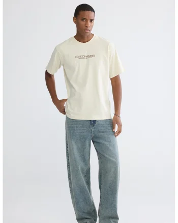 Tricou de bumbac cu imprimeu text, Bej deschis