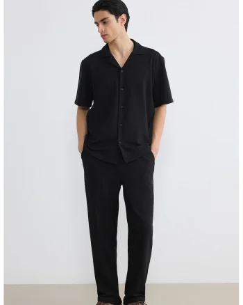 Pantaloni striati de catifea cu cordon, Negru