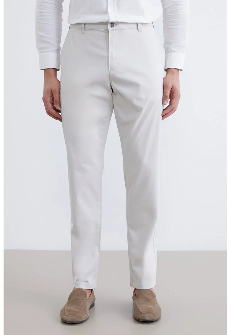 Pantaloni chino cu talie medie, Bej deschis