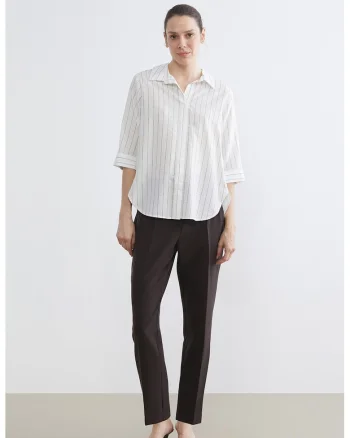 Bluza-camasa cu dungi si maneci medii, Alb
