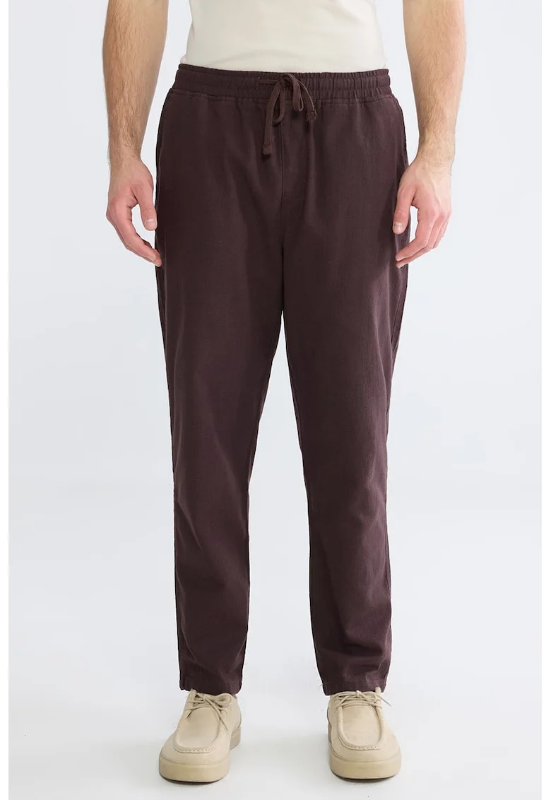 Pantaloni de bumbac cu talie ajustabila, Maro inchis