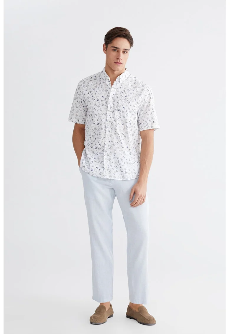 Pantaloni chino de bumbac si in, Albastru deschis