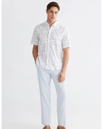 Pantaloni chino de bumbac si in, Albastru deschis