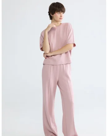 Pantaloni de trening cu croiala ampla si detaliu cu pensa, Roz prafuit
