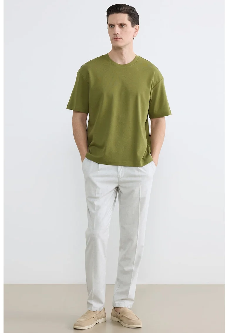 Tricou din bumbac cu decolteu la baza gatului, Verde masliniu