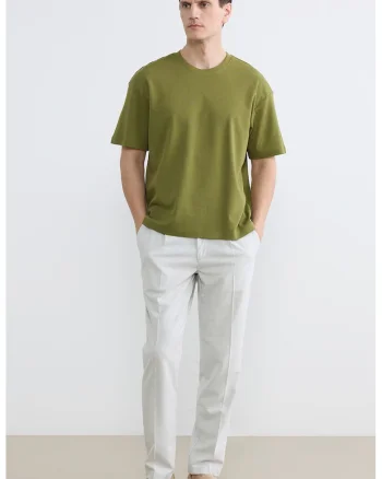 Tricou din bumbac cu decolteu la baza gatului, Verde masliniu