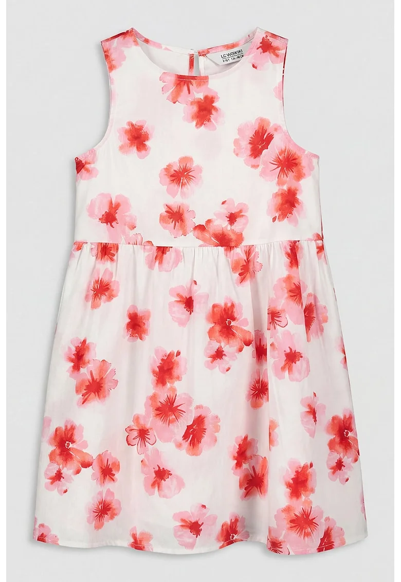 Rochie de bumbac cu model floral, Coral/Roz deschis/Alb optic