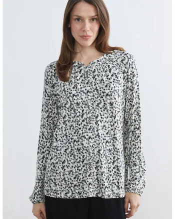 Bluza lejera cu model, Alb/Negru/Verde feriga