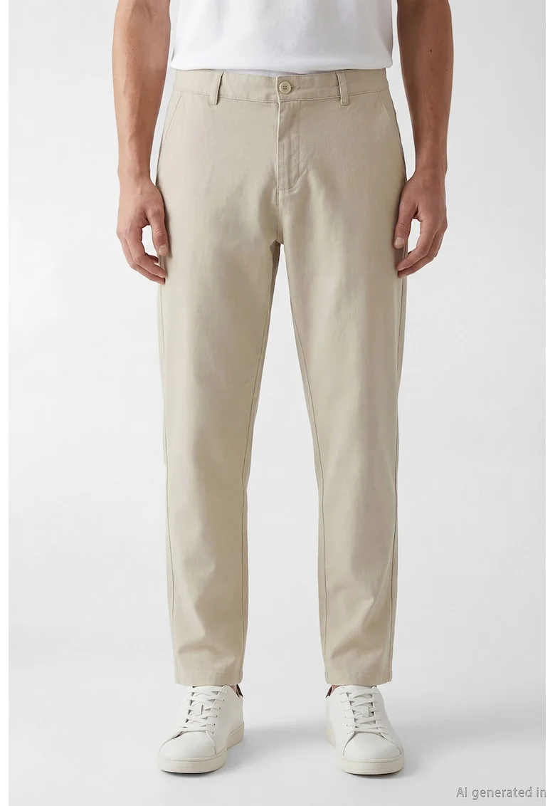 Pantaloni chino cu talie medie, Maro camel