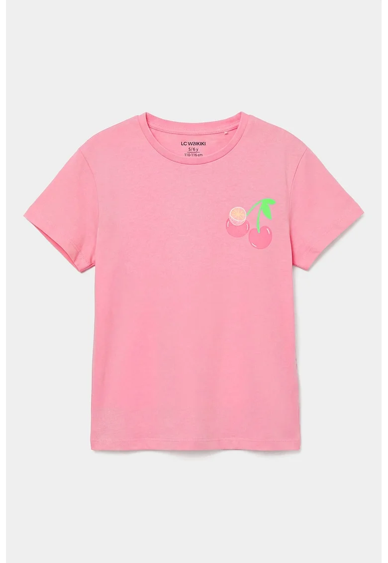 Tricou din bumbac cu imprimeu pe partea din spate, Roz deschis/Verde lime