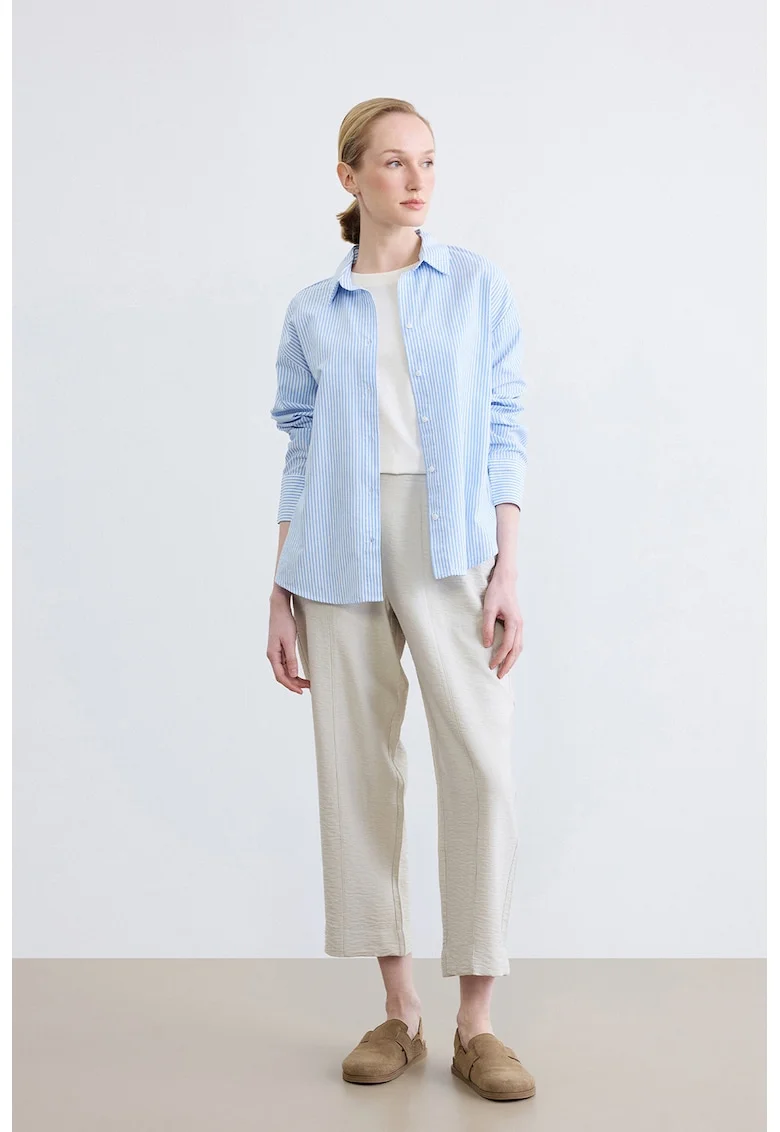 Pantaloni crop cu talie inalta, Alb fildes