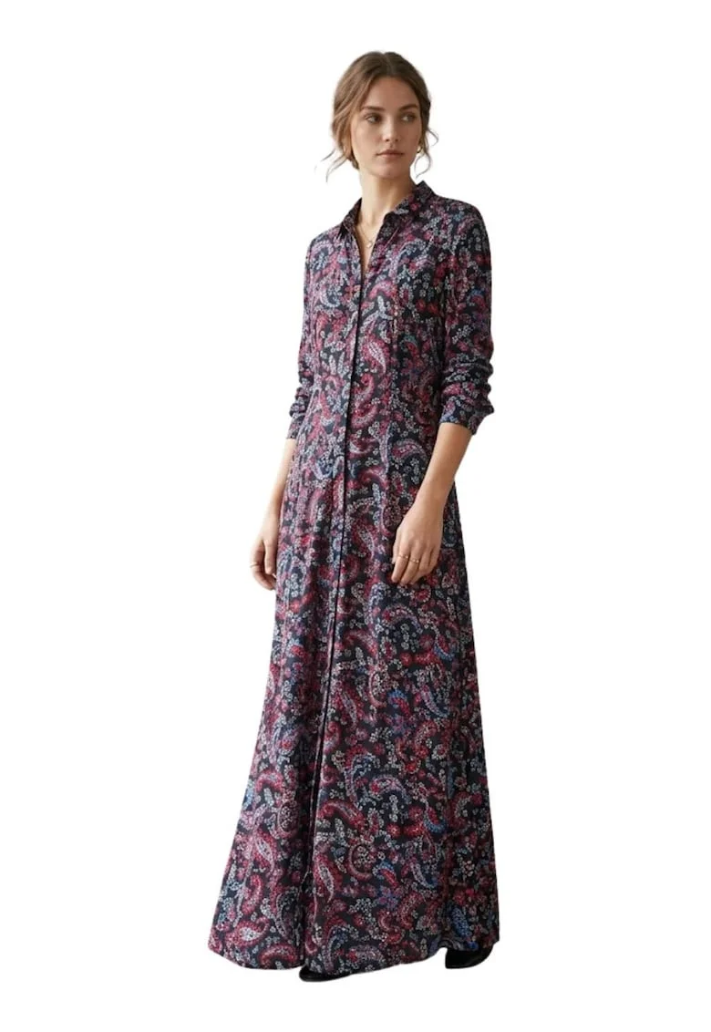 Rochie-camasa maxi cu model paisley,
