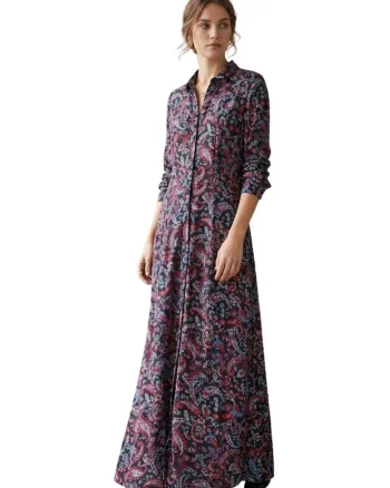 Rochie-camasa maxi cu model paisley,
