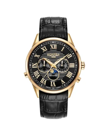 Ceas barbati  Superior Moonphase II, Inox/Piele, Negru/Auriu