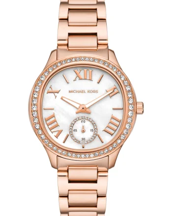 Ceas analog cu cristale pe coroana, Auriu rose
