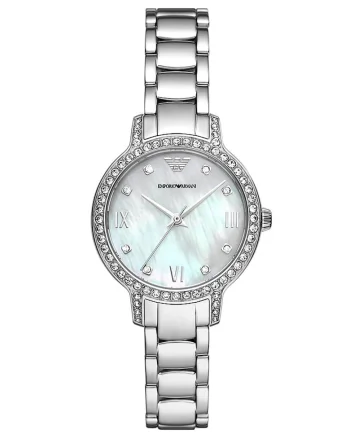 Ceas analog cu cadran Mother of Pearl, Argintiu