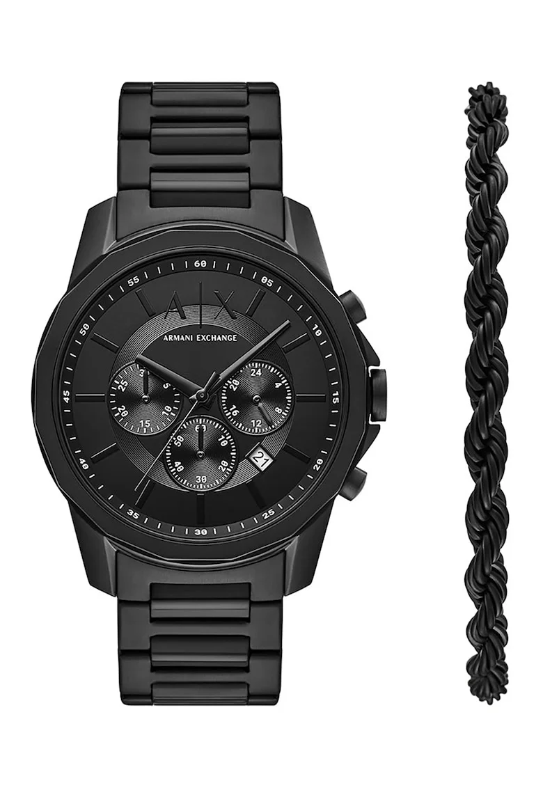 Set de bratara si ceas cronologic, Negru