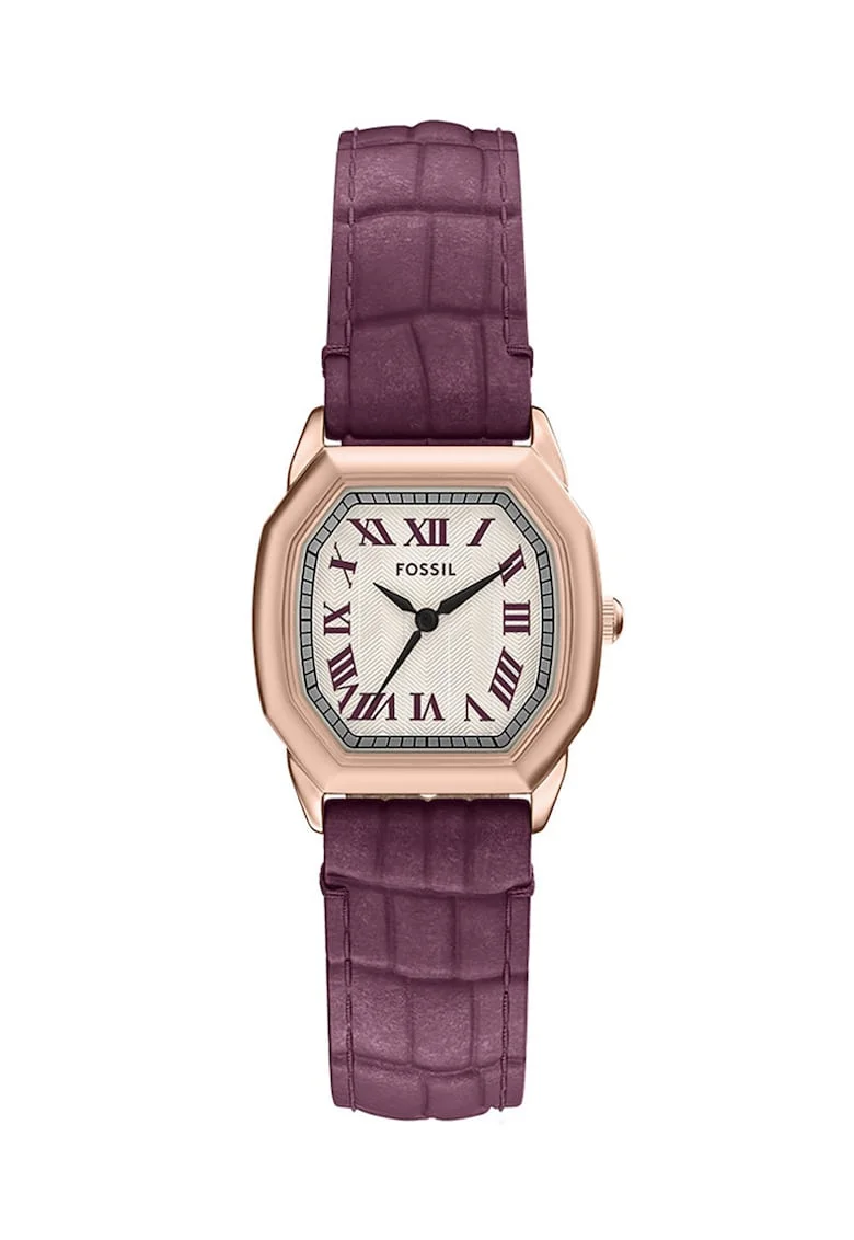 Ceas cu trei indici si curea din piele Harlow, Magenta/Maro bronz