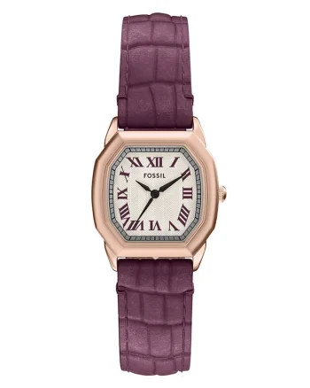Ceas cu trei indici si curea din piele Harlow, Magenta/Maro bronz