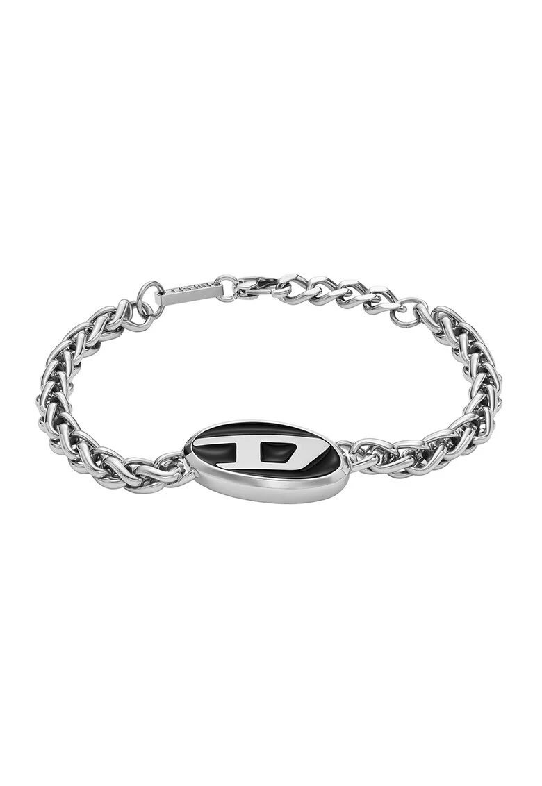 Bratara unisex de otel inoxidabil cu logo, Negru/Argintiu