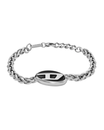 Bratara unisex de otel inoxidabil cu logo, Negru/Argintiu