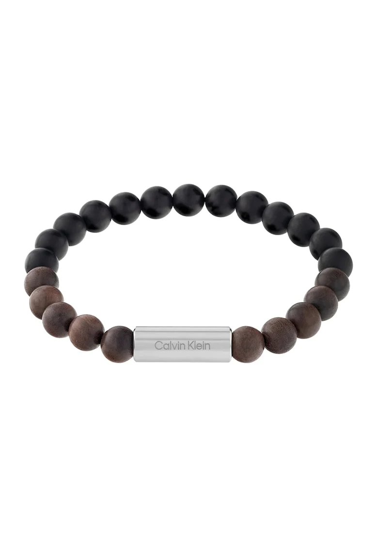Bratara decorata cu onyx si lemn, Negru/Maro/Argintiu