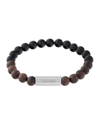 Bratara decorata cu onyx si lemn, Negru/Maro/Argintiu