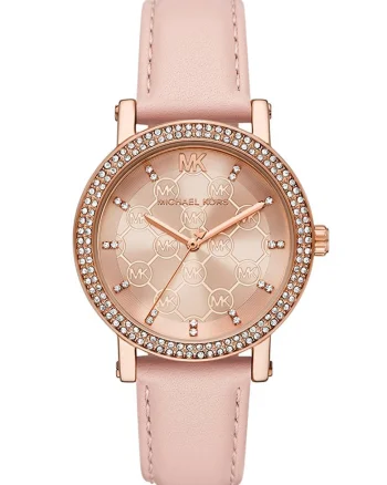 Ceas cu o curea de piele Corey, Auriu rose/Roz