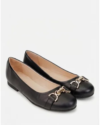 Balerini negri din piele naturala cu ornament, Negru