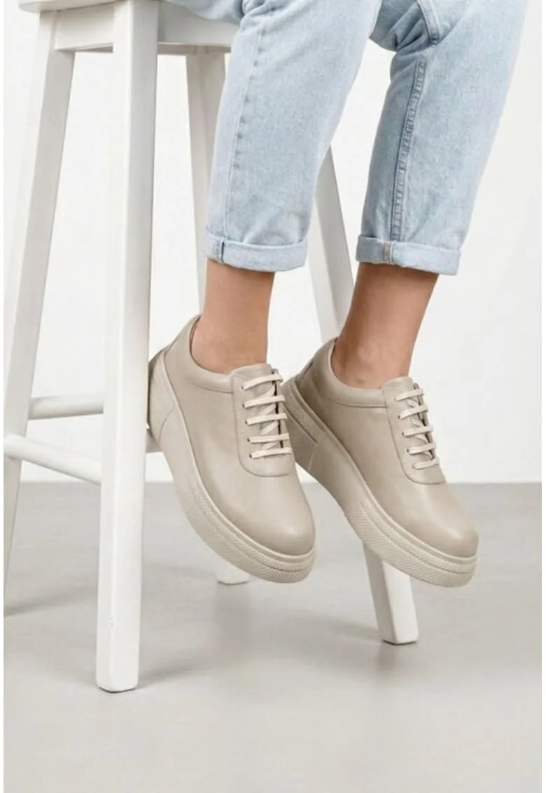Pantofi dama din piele bej, Bej