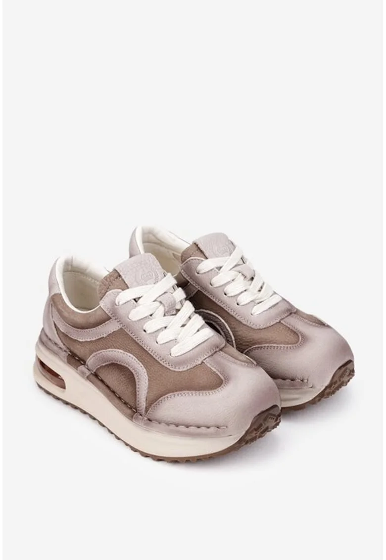 Pantofi dama  din piele bej cu taupe