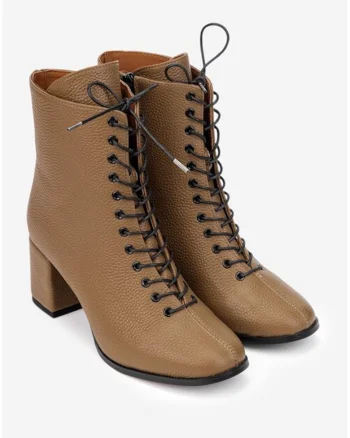 Botine dama din piele texturata taupe
