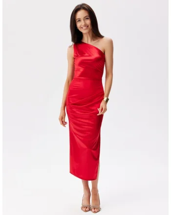 Rochie din satin cu slit lateral Elen, Rosu