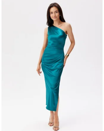 Rochie din satin cu slit lateral Elen, Verde