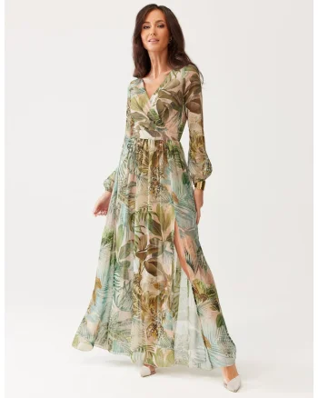 Rochie maxi cu decolteu cache-cour Alessia, Bej