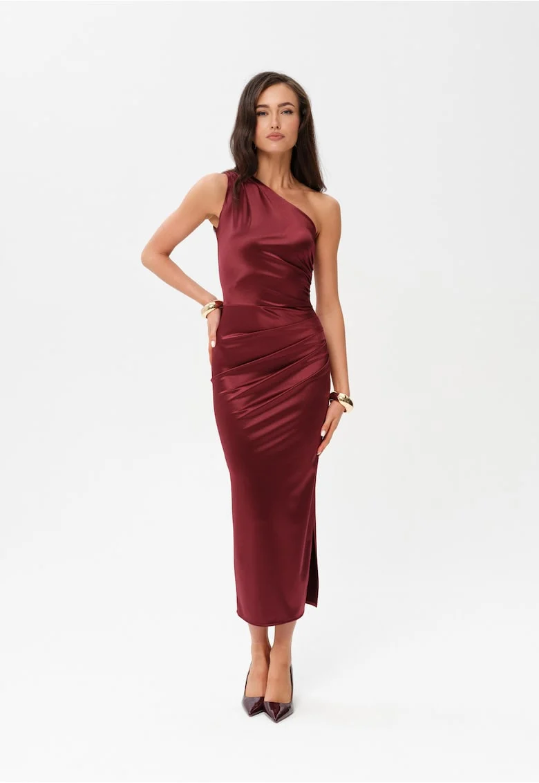 Rochie din satin cu slit lateral Elen, Visiniu