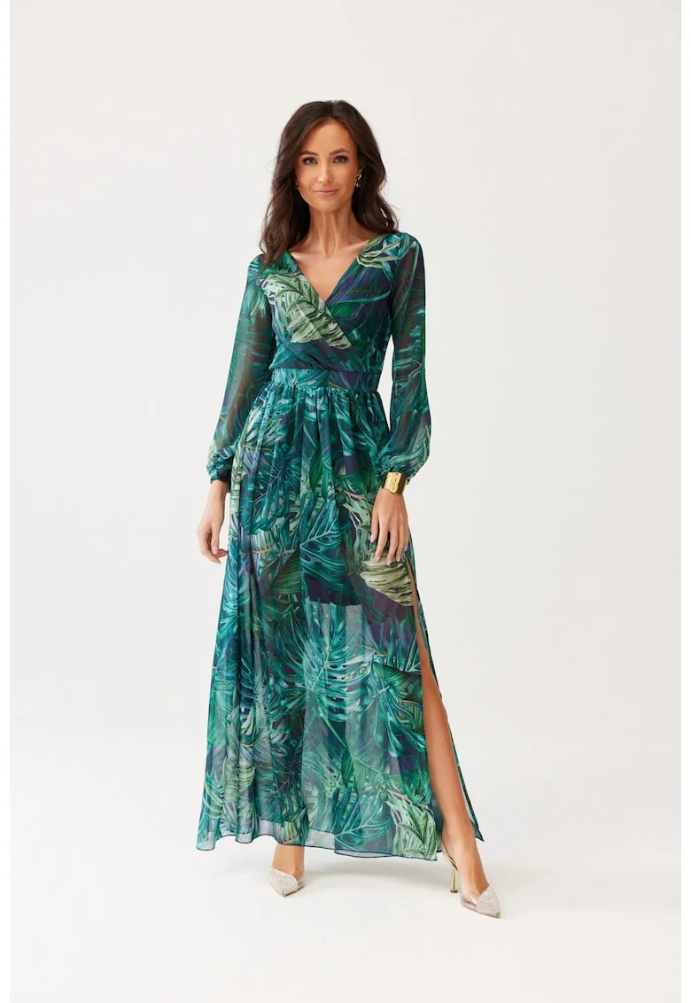 Rochie maxi cu decolteu cache-cour Alessia, Turcoaz