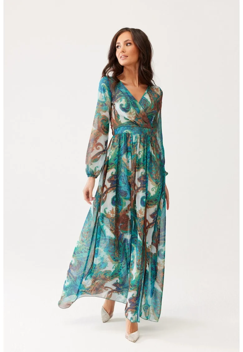 Rochie maxi cu decolteu cache-cour Alessia, Albastru