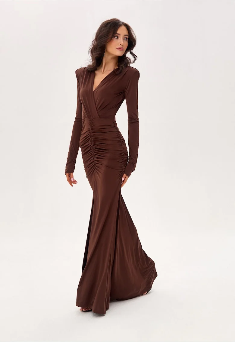Rochie maxi drapata cu umeri intariti Ariella, Maro