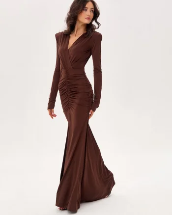 Rochie maxi drapata cu umeri intariti Ariella, Maro