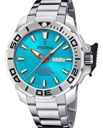 Ceas barbatesc  Diver, cadran turcoaz, curea din otel inoxidabil, 200m rezistenta la apa, cu curea suplimentara, 46x13mm