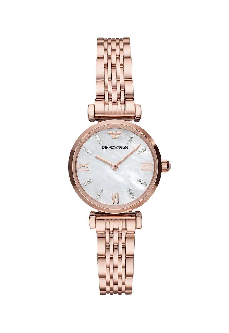 Ceas de otel inoxidabil cu cadran mother of pearl, Auriu rose/Alb