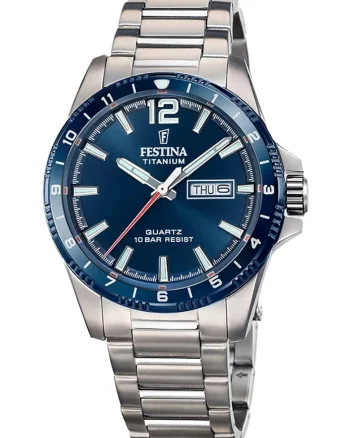 Ceas de titan cu logo pe cadran, Argintiu/Albastru petrol
