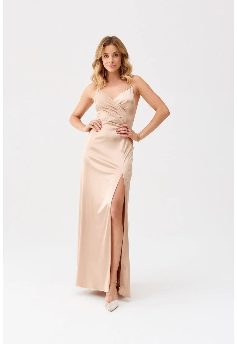 Rochie maxi cu slit lateral Alessandra, Bej