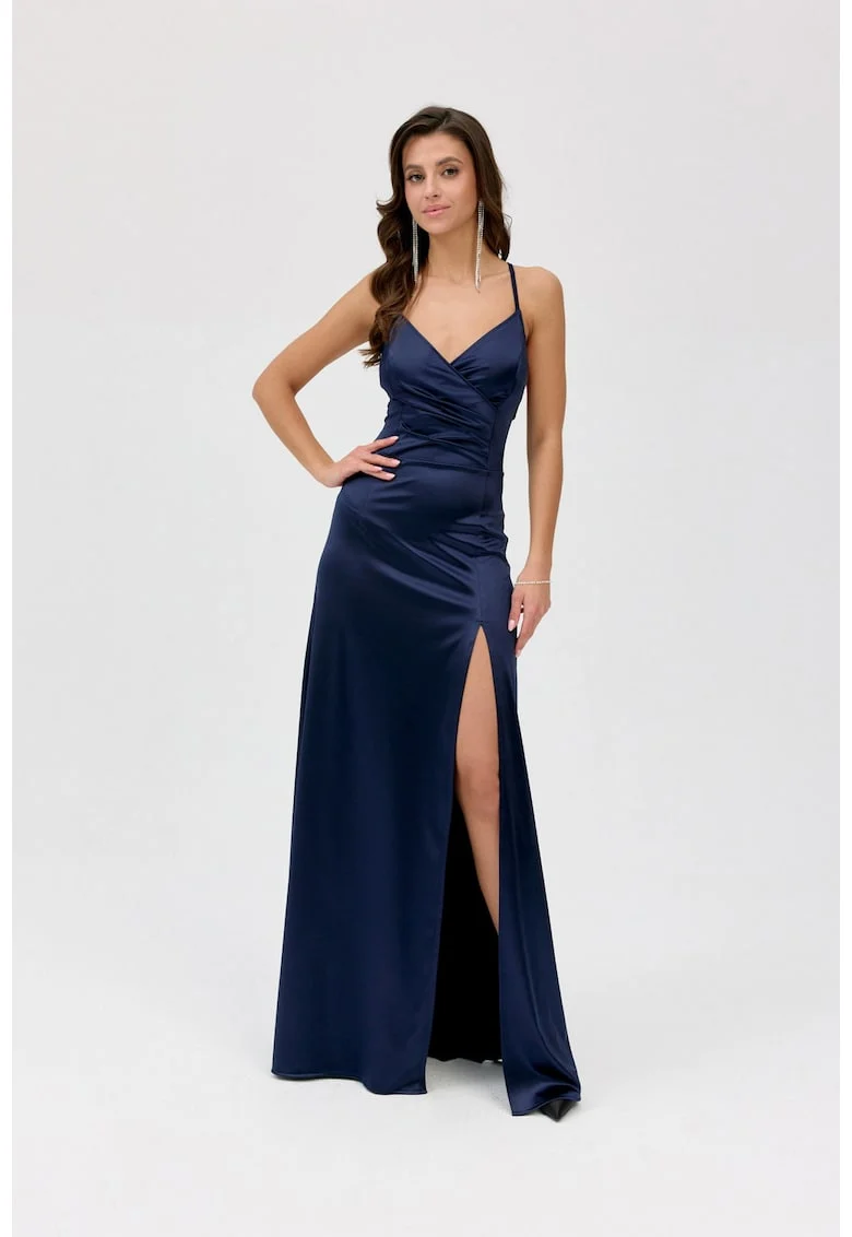 Rochie maxi cu slit lateral Alessandra, Bleumarin