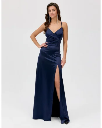 Rochie maxi cu slit lateral Alessandra, Bleumarin