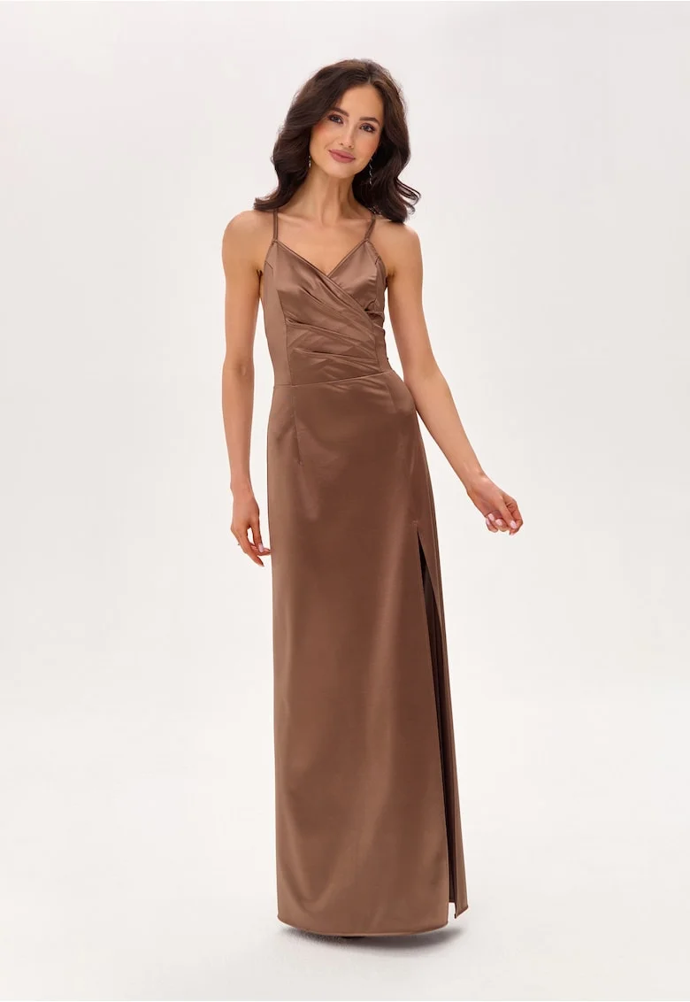 Rochie maxi cu slit lateral Alessandra, Maro deschis