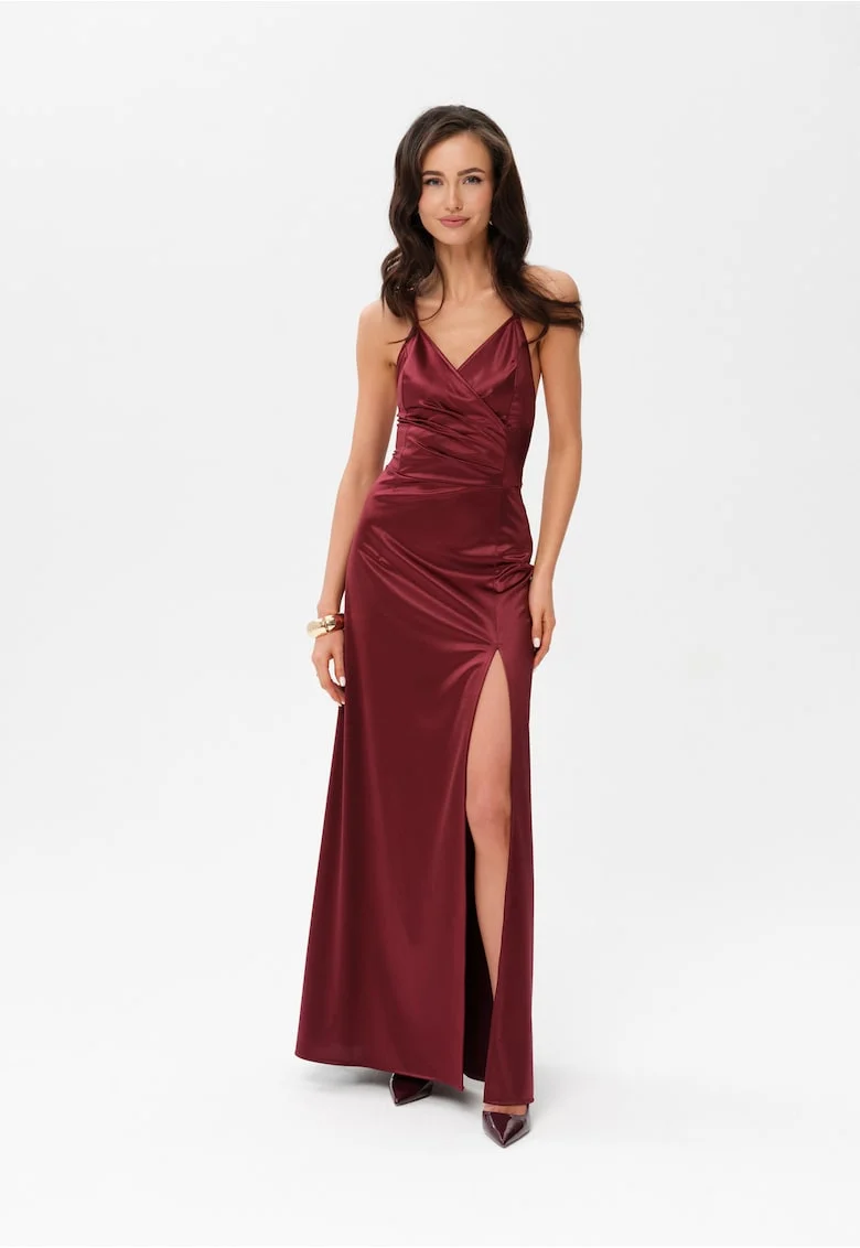 Rochie maxi cu slit lateral Alessandra, Visiniu