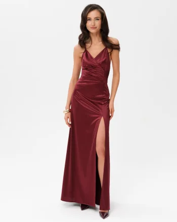 Rochie maxi cu slit lateral Alessandra, Visiniu